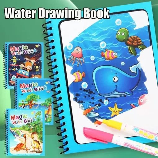 Reusable magic water coloring book for toddlers with refillable water pen