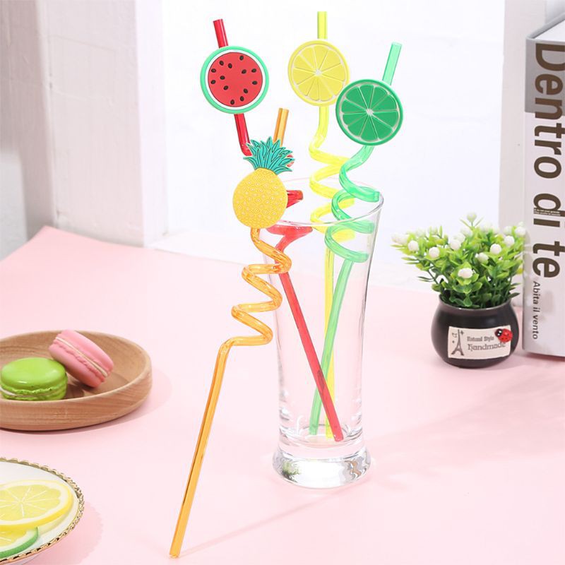 Reusable colorful spiral drinking straws – pack of 4