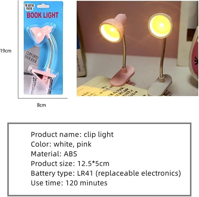 Mini LED book light with clip for reading and studying – random colour
