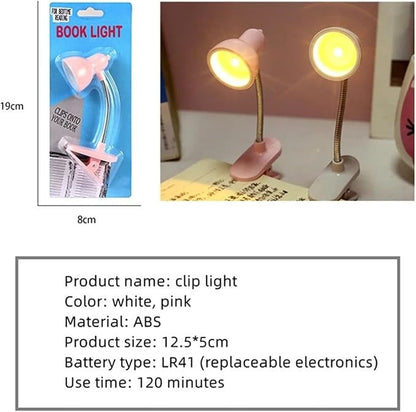 Mini LED book light with clip for reading and studying – random colour
