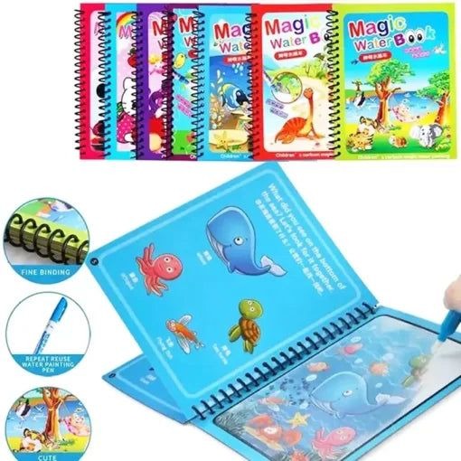 Reusable magic water coloring book for toddlers with refillable water pen