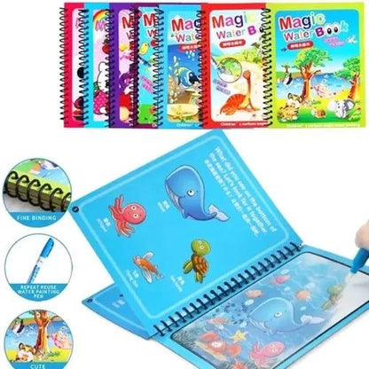 Reusable magic water coloring book for toddlers with refillable water pen