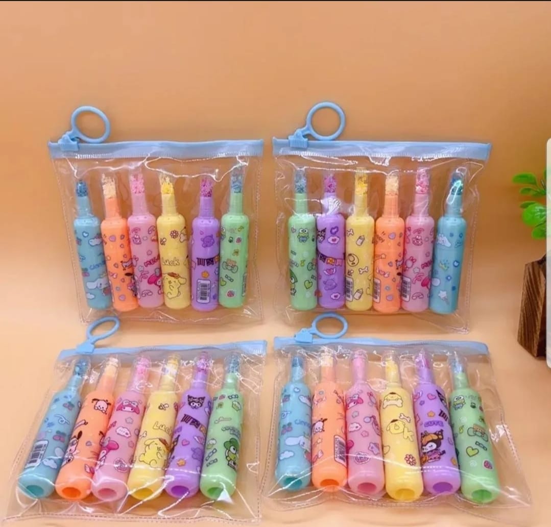 Pack of 6 Kromi bottle shaped highlighter markers for school and office