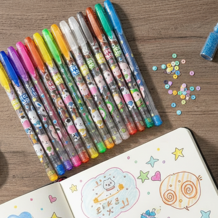 12 colors glitter and metallic gel pen set for school, art and journaling