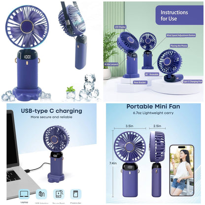 5-in-1 portable rechargeable mini fan with digital display