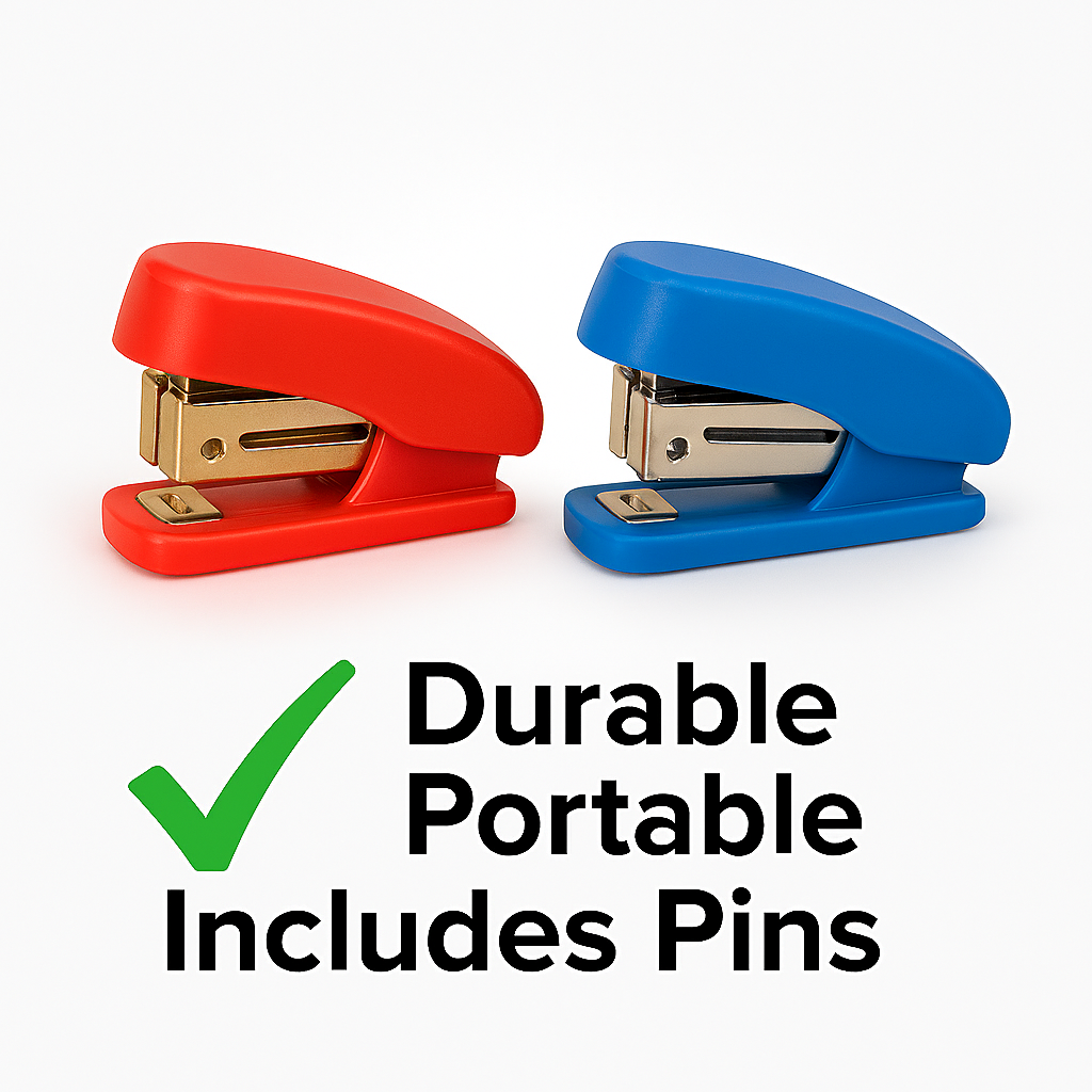 Pack of 2 mini staplers with pins for school, office and study – random colour