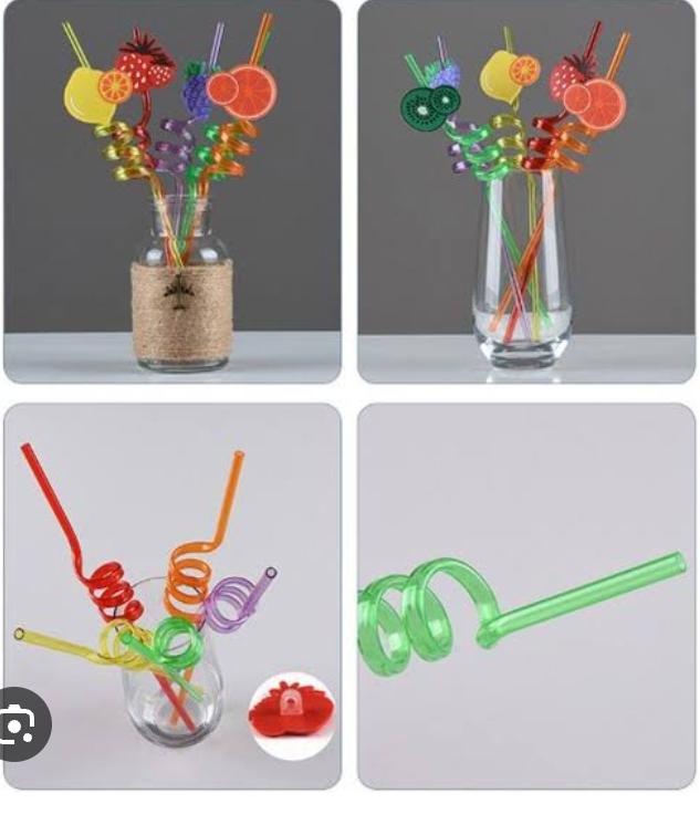 Reusable colorful spiral drinking straws – pack of 4