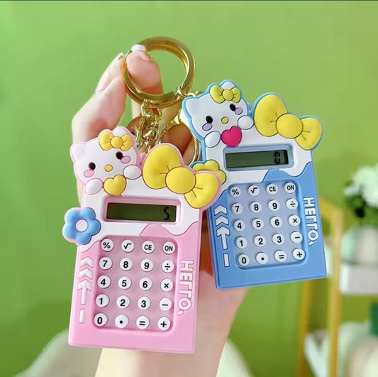 Mini calculator keychain for students and office use – random colour