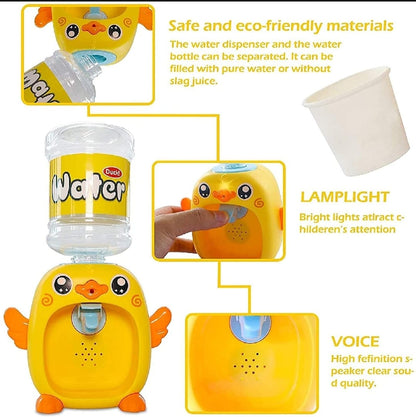 Mini duck water dispenser toy with 3 cups for kids pretend play