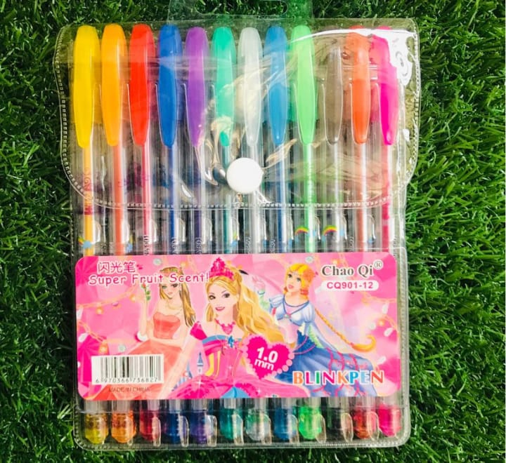 Pack of 12 fruit scented glitter gel pens for school, journaling and art