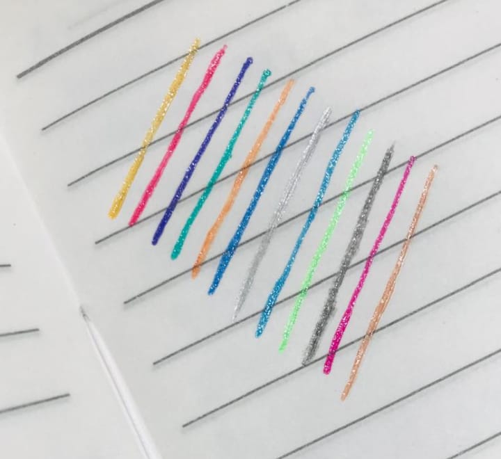 Pack of 12 fruit scented glitter gel pens for school, journaling and art