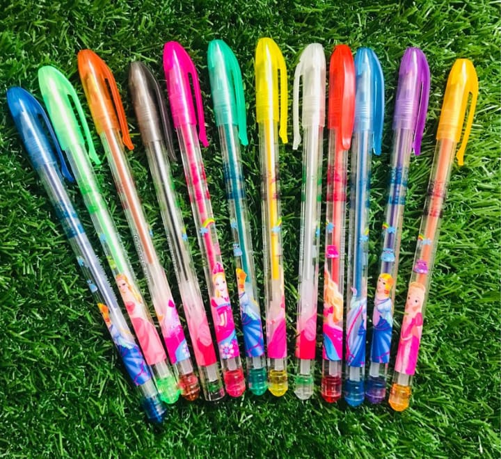 Pack of 12 fruit scented glitter gel pens for school, journaling and art
