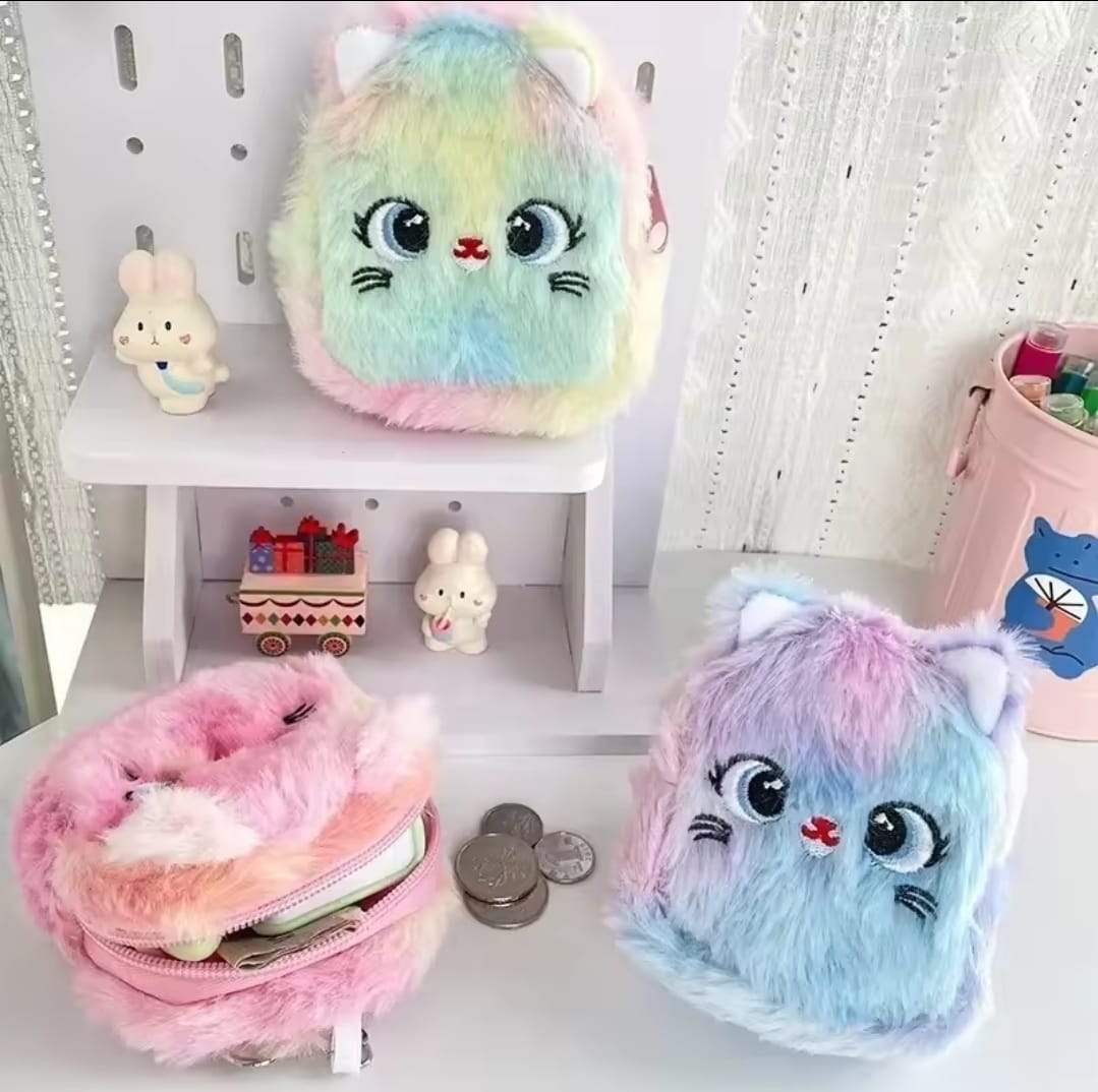Kawaii rainbow keyring coin purse for kids – random colour