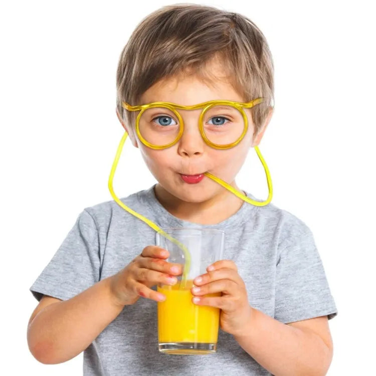 Funny drinking glasses with flexible straws for kids party – random colour