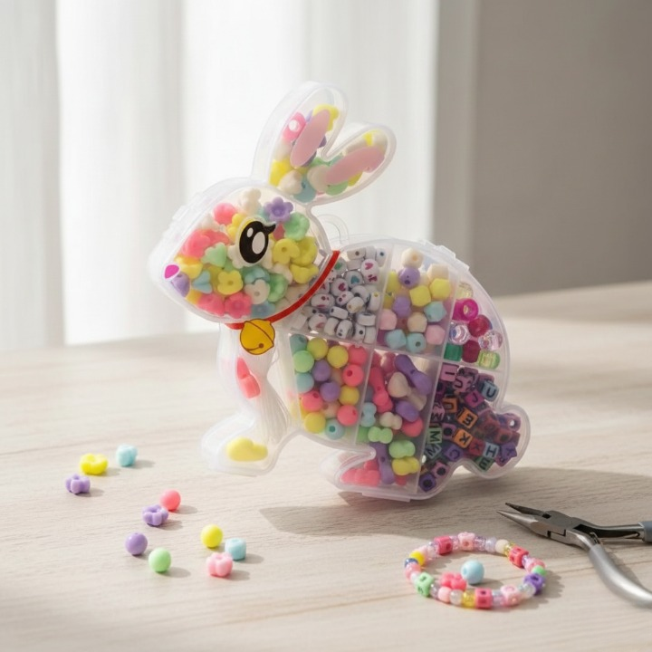 DIY beads set in bunny storage box for jewelry making