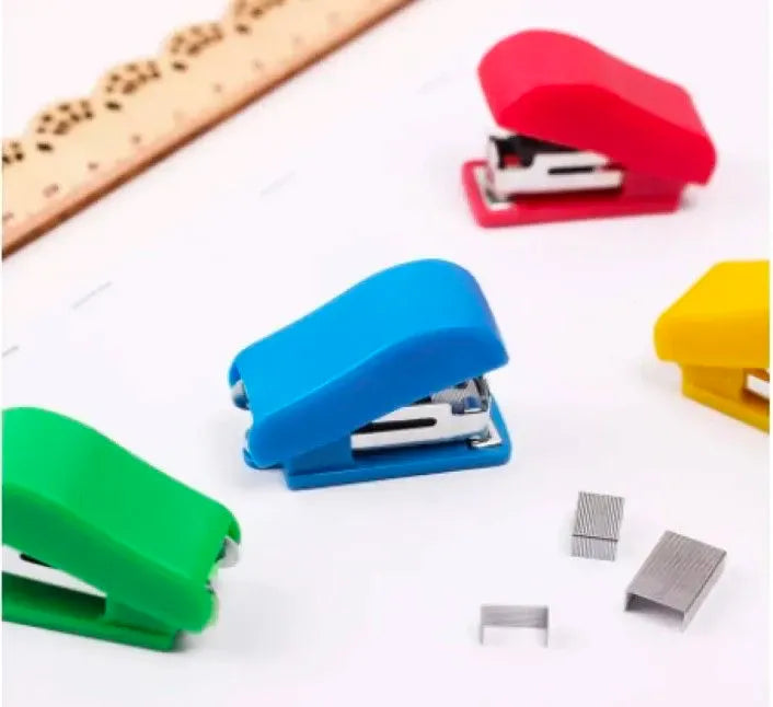 Pack of 2 mini staplers with pins for school, office and study – random colour